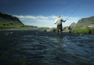 Fisherman seen from a worms view